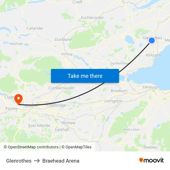 Glenrothes to Braehead Arena map