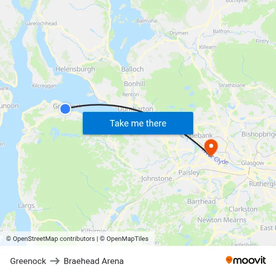 Greenock to Braehead Arena map