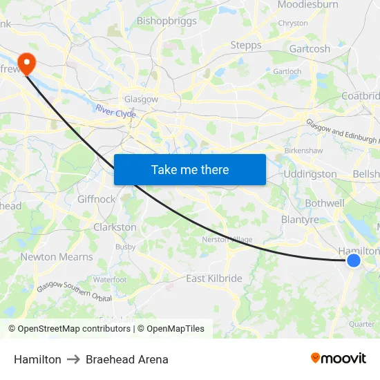 Hamilton to Braehead Arena map
