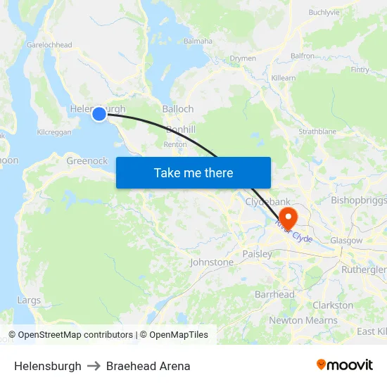 Helensburgh to Braehead Arena map