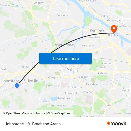 Johnstone to Braehead Arena map