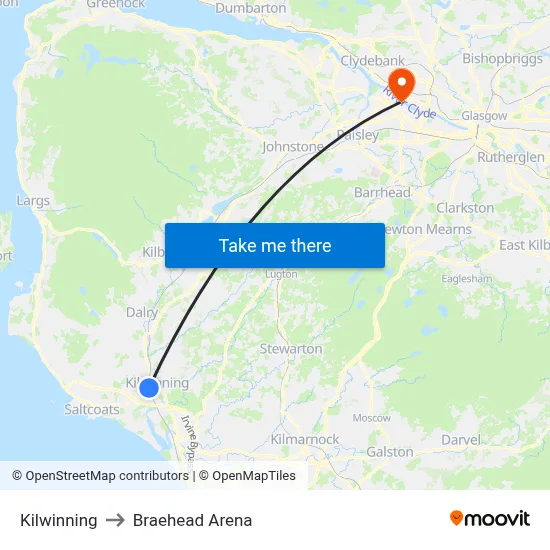 Kilwinning to Braehead Arena map