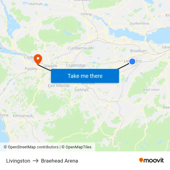 Livingston to Braehead Arena map
