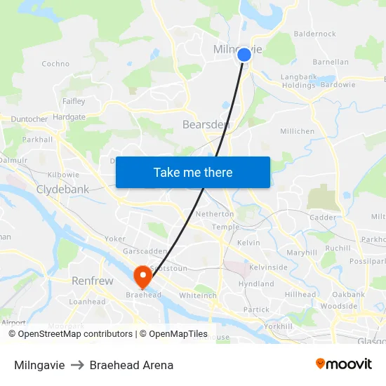 Milngavie to Braehead Arena map