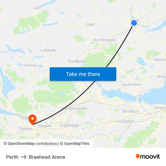 Perth to Braehead Arena map