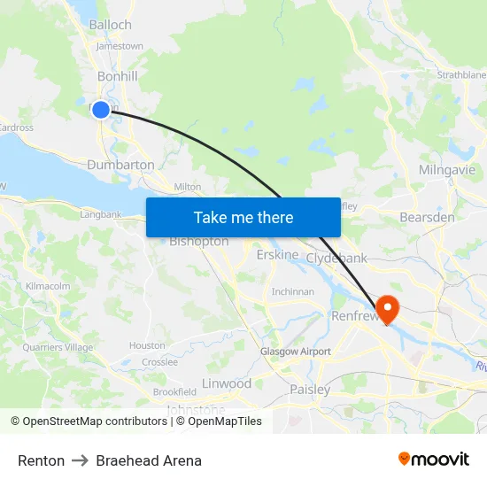 Renton to Braehead Arena map
