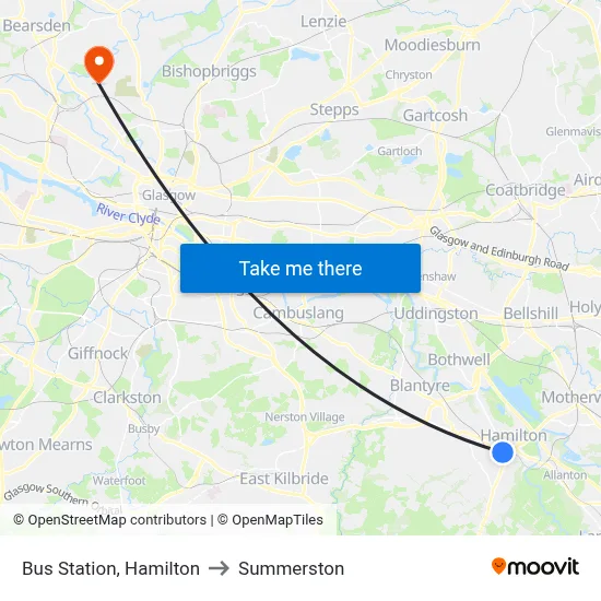 Bus Station, Hamilton to Summerston map