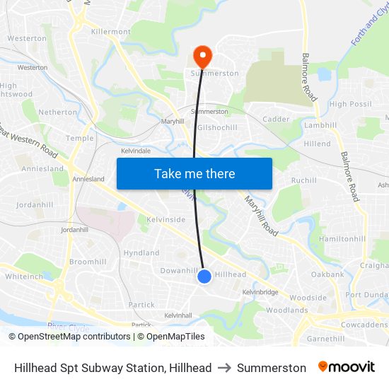 Hillhead Spt Subway Station, Hillhead to Summerston map
