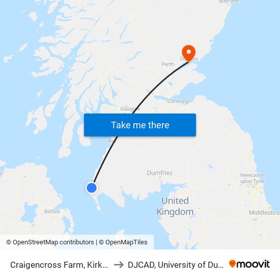 Craigencross Farm, Kirkcolm to DJCAD, University of Dundee map