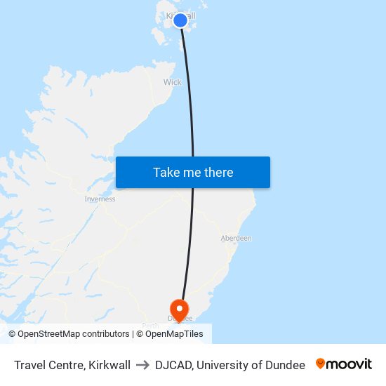 Travel Centre, Kirkwall to DJCAD, University of Dundee map