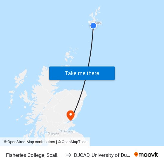 Fisheries College, Scalloway to DJCAD, University of Dundee map