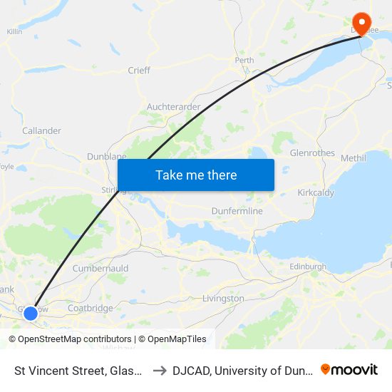 St Vincent Street, Glasgow to DJCAD, University of Dundee map