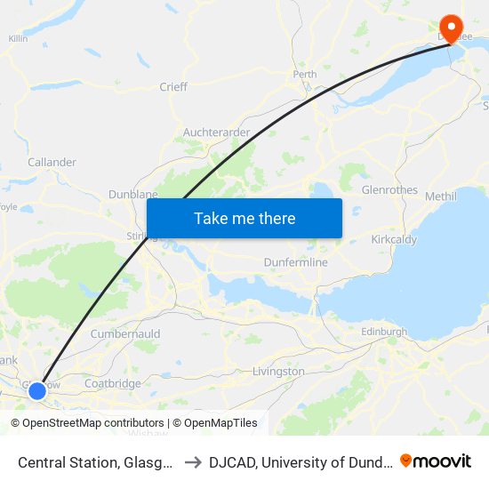 Central Station, Glasgow to DJCAD, University of Dundee map