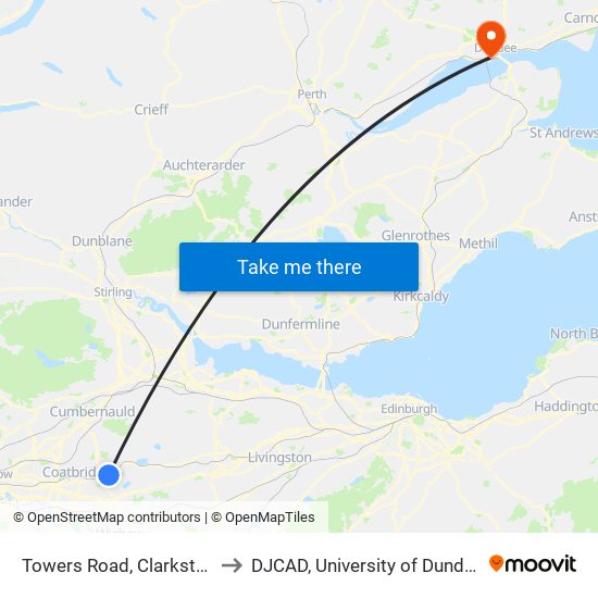 Towers Road, Clarkston to DJCAD, University of Dundee map