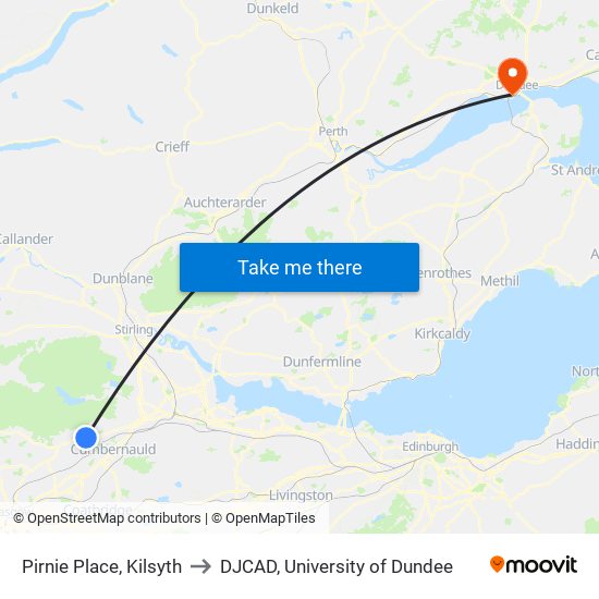 Pirnie Place, Kilsyth to DJCAD, University of Dundee map