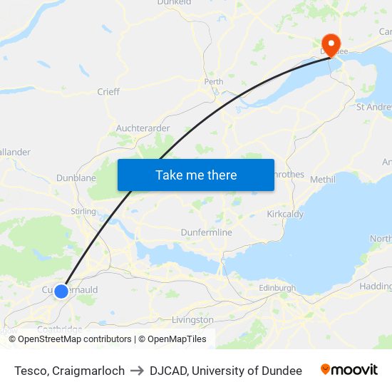 Tesco, Craigmarloch to DJCAD, University of Dundee map