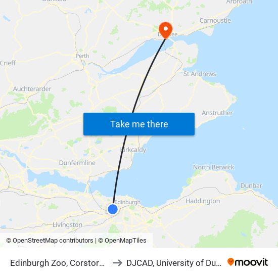 Edinburgh Zoo, Corstorphine to DJCAD, University of Dundee map