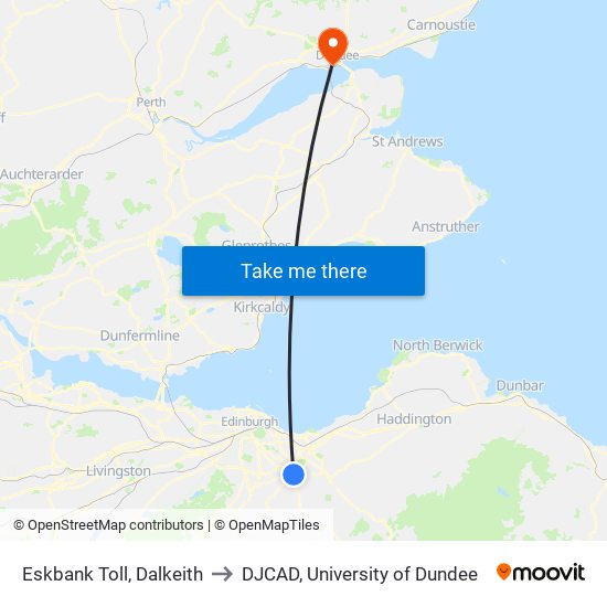 Eskbank Toll, Dalkeith to DJCAD, University of Dundee map