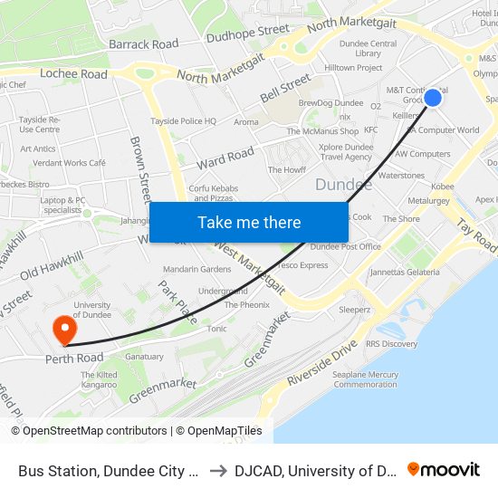 Bus Station, Dundee City Centre to DJCAD, University of Dundee map