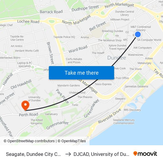 Seagate, Dundee City Centre to DJCAD, University of Dundee map