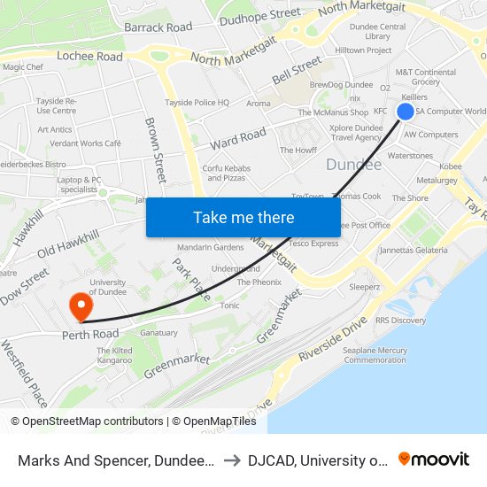 Marks And Spencer, Dundee City Centre to DJCAD, University of Dundee map