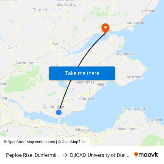 Peploe Rise, Dunfermline to DJCAD, University of Dundee map