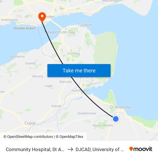 Community Hospital, St Andrews to DJCAD, University of Dundee map