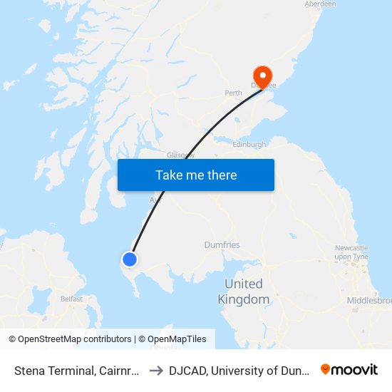 Stena Terminal, Cairnryan to DJCAD, University of Dundee map