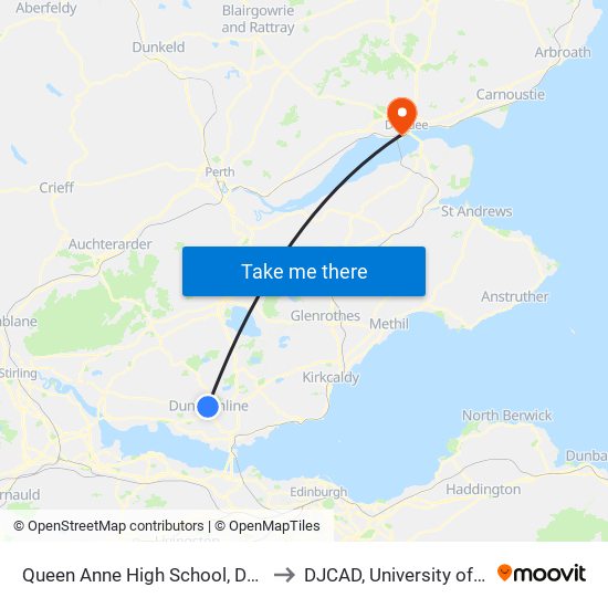 Queen Anne High School, Dunfermline to DJCAD, University of Dundee map