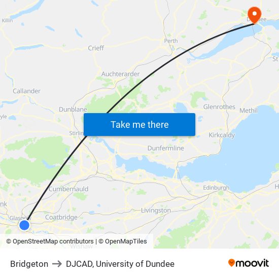 Bridgeton to DJCAD, University of Dundee map