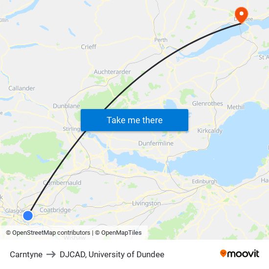 Carntyne to DJCAD, University of Dundee map