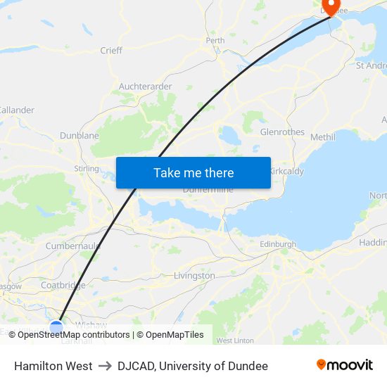 Hamilton West to DJCAD, University of Dundee map