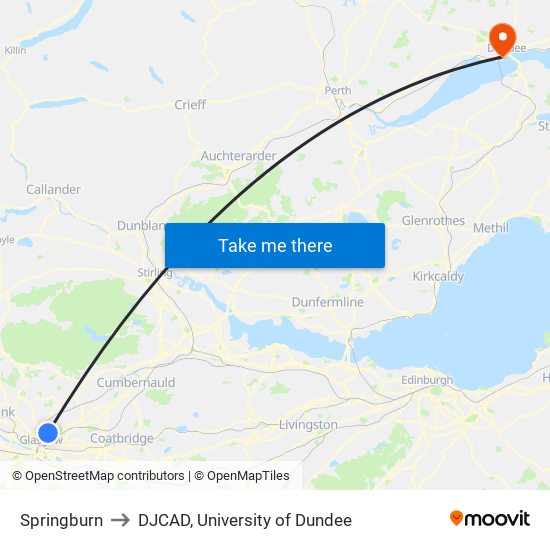 Springburn to DJCAD, University of Dundee map