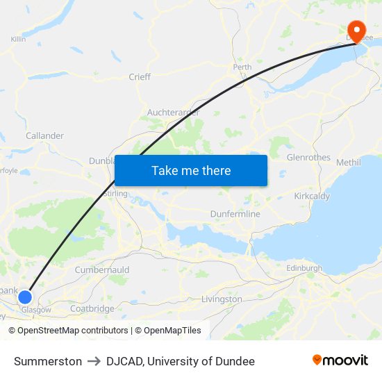 Summerston to DJCAD, University of Dundee map