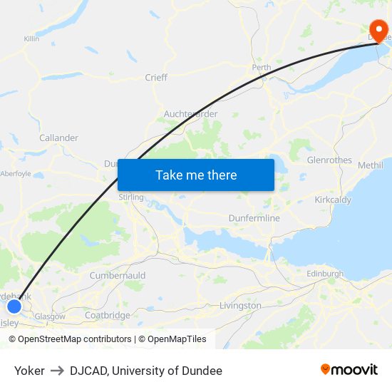 Yoker to DJCAD, University of Dundee map