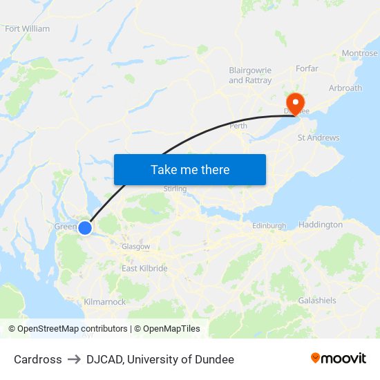 Cardross to DJCAD, University of Dundee map