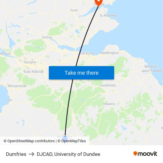 Dumfries to DJCAD, University of Dundee map