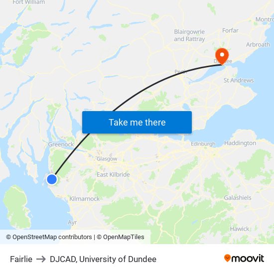 Fairlie to DJCAD, University of Dundee map