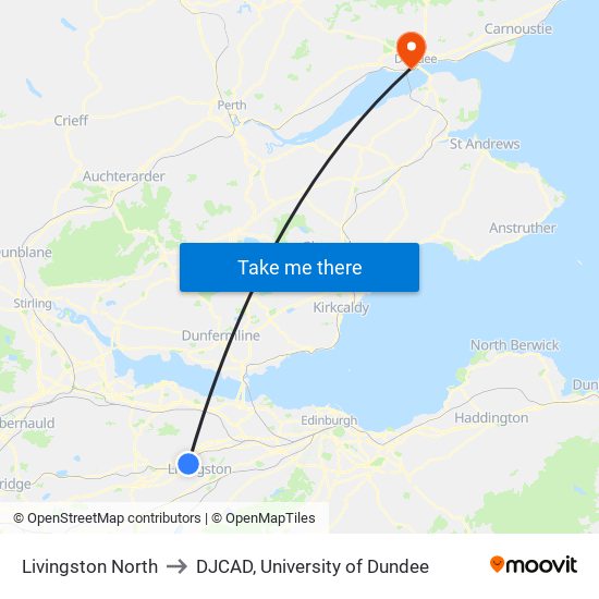 Livingston North to DJCAD, University of Dundee map