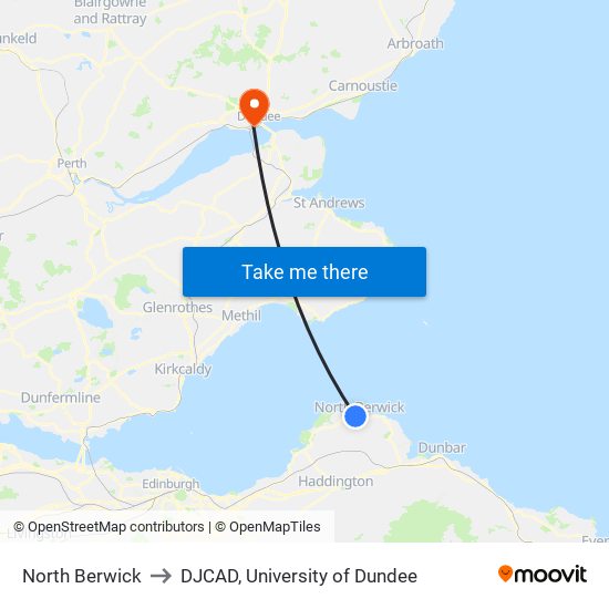 North Berwick to DJCAD, University of Dundee map