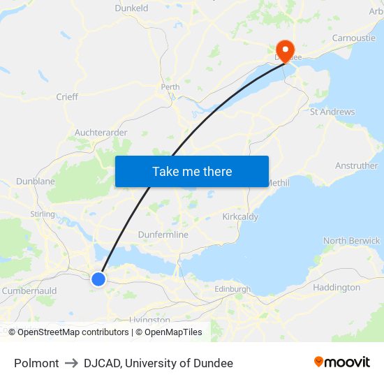 Polmont to DJCAD, University of Dundee map
