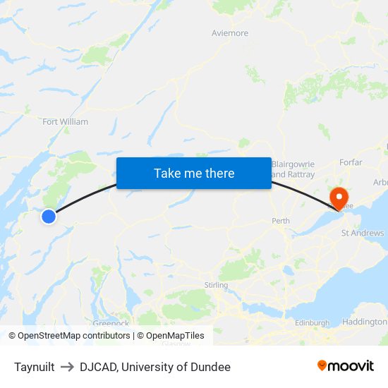 Taynuilt to DJCAD, University of Dundee map