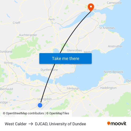 West Calder to DJCAD, University of Dundee map