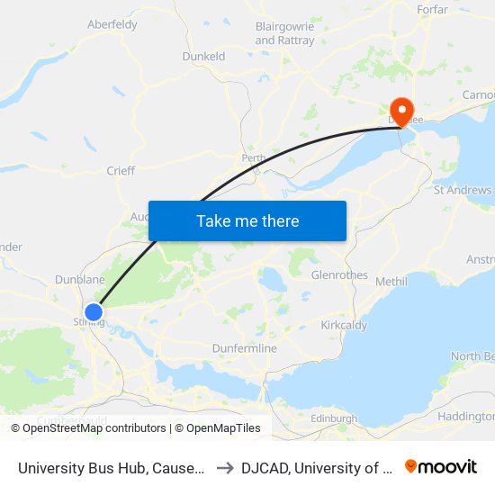 University Bus Hub, Causewayhead to DJCAD, University of Dundee map