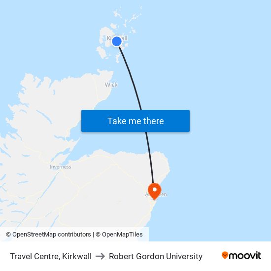 Travel Centre, Kirkwall to Robert Gordon University map