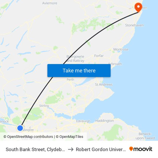 South Bank Street, Clydebank to Robert Gordon University map