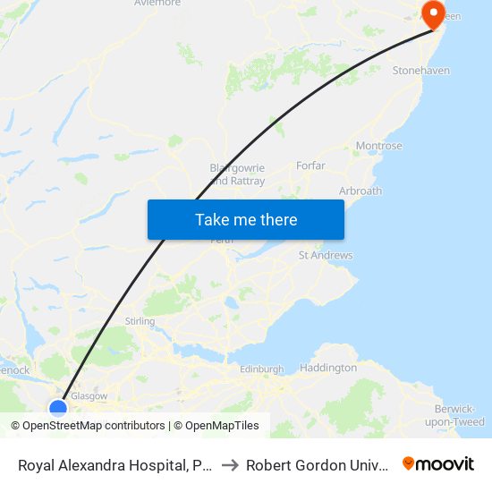 Royal Alexandra Hospital, Paisley to Robert Gordon University map