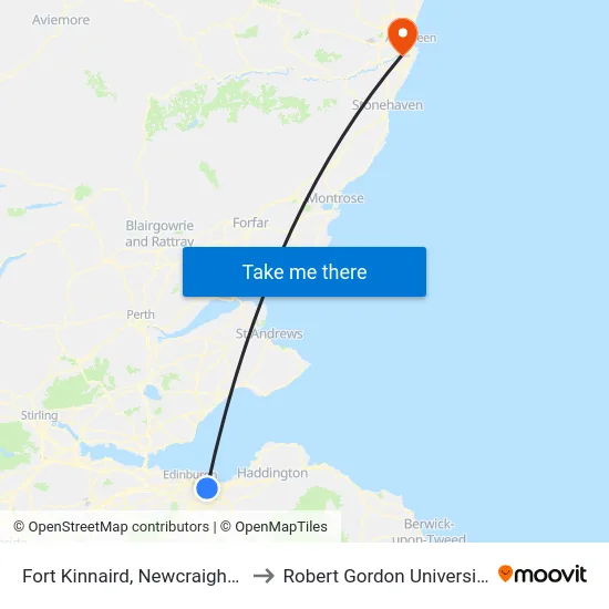 Fort Kinnaird, Newcraighall to Robert Gordon University map