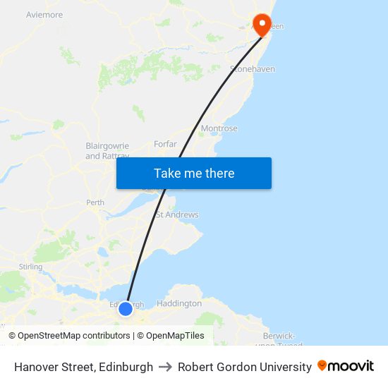 Hanover Street, Edinburgh to Robert Gordon University map