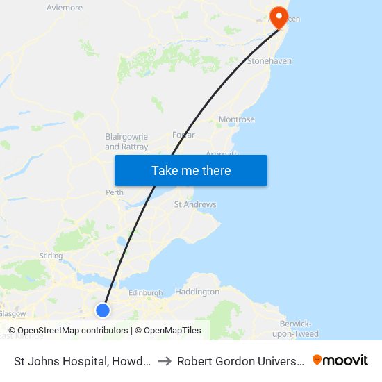 St Johns Hospital, Howden to Robert Gordon University map